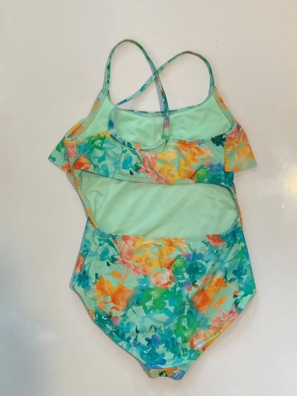 Athleta Girl Lumen Floral Ruffle One-Piece Swimsuit Size XL 14
